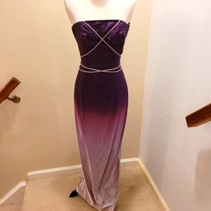 Purple Ombre Strapless Formal Gown